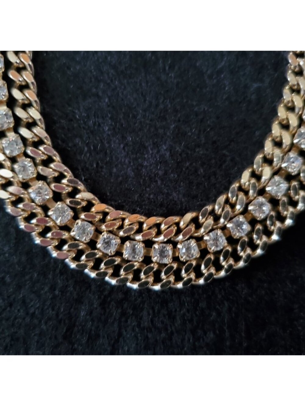Vintage Choker Necklace Rhinestone Gold Tone Layered Chain Link 14"